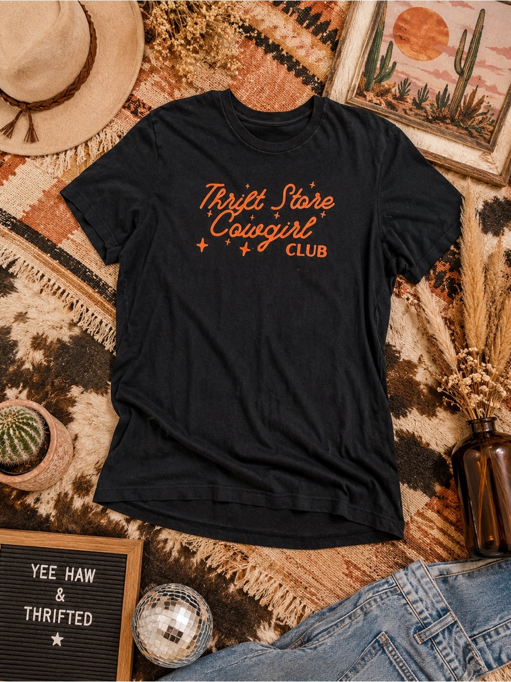 Oversized Upcycled “Thrift Store Cowgirl Club” Graphic Tee | Western Boho View 2